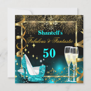 Invitación Fabulosos 50 Fantásticos Festivos Dorado Teal Fies