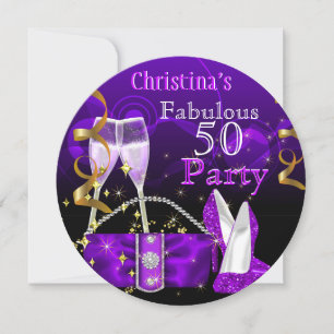 Invitación Fabulosos 50 Fantásticos Tacones Altos Purpura Cha
