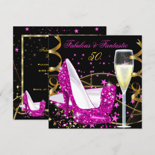 Invitación Fabulosos 50 Fantásticos Tacones Altos Rosados Dor