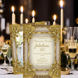Invitación Fabulosos 50 Foto beige Perla Dorada cumpleaños