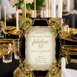 Invitación Fabulosos 50 Foto negro beige Perla Dorada Fiesta