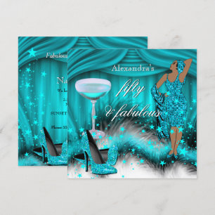 Invitación Fabulosos 50 Glamurosos Tacones Altos Azul Teal Cu