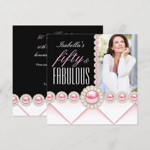 Invitación Fabulosos 50 Pink Pearl Foto Elegante Cumpleaños