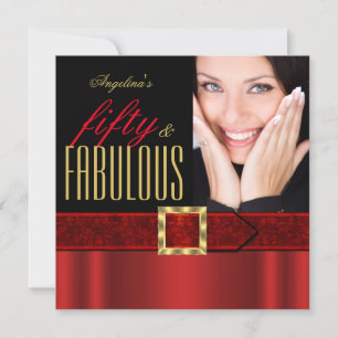 Invitación Fabulosos 50 Rojo Regio Dorado Negro Cumpleaños Fo