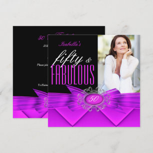 Invitación Fabulosos 50 Rosa Purpura Negro Foto Cumpleaños Fi