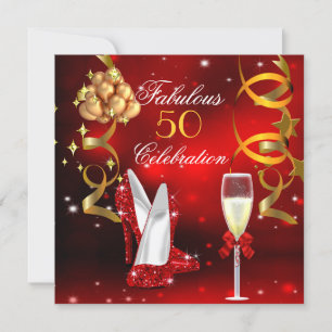 Invitación Fabulosos 50 Zapatos Rojos de Tacón Alto Champán F