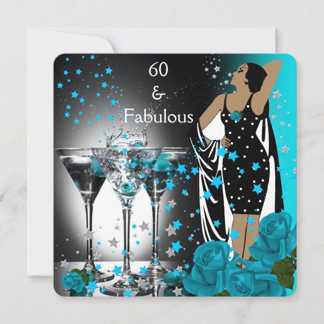 Invitación Fabulosos 60 60 Rosas Verde azulados de cumpleaños (Anverso)