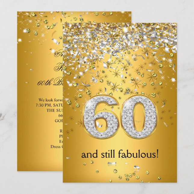 Invitación Fabulosos 60 Corrientes Doradas Plateadas Cumpleañ (Anverso / Reverso)