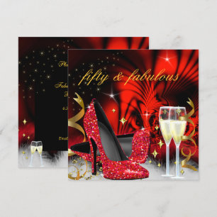 Invitación Fabulosos cincuenta Tacones Altos Rojos Negros Dor