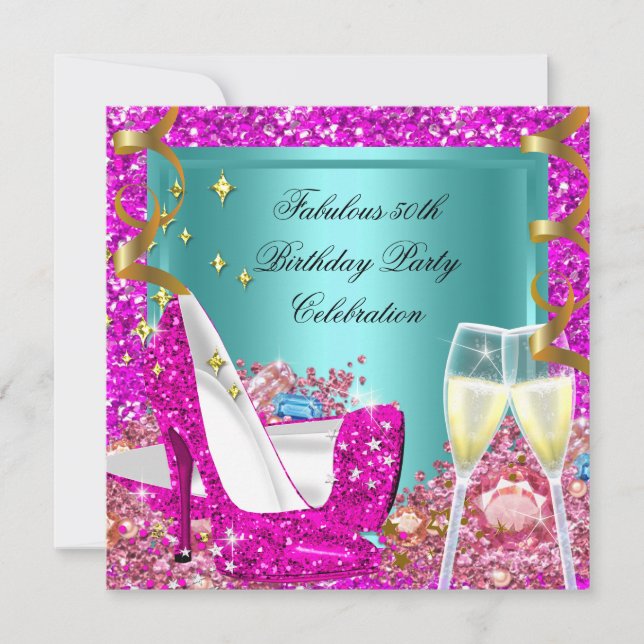 Invitación Fabulosos tacones altos de cumpleaños 50 rosa con  (Anverso)
