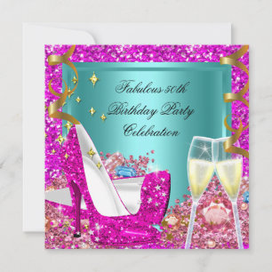Invitación Fabulosos tacones altos de cumpleaños 50 rosa con