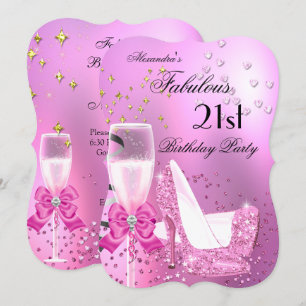 Invitación Fabulosos tacones de 21 años con brillo rosa claro