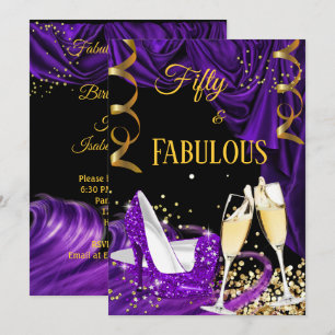 Invitación Fabulosos Tacones de Champagne Morado para Cumplea