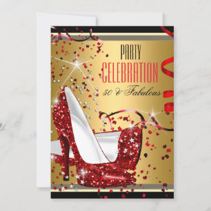 Invitación Fabulosos Tacones Rojos 50 Dorados Fiesta de Cumpl