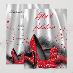 Invitación Fabulosos Tacones Rojos Negros Plateados Cumpleaño
