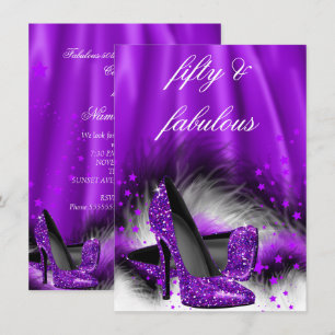 Invitación Fabulosos Zapatos de Tacón Alto 50 Estrellas Purpú