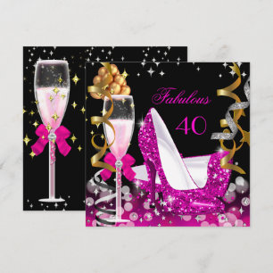 Invitación Fabulous 40 Rosa Caliente Burbujas Brillo Fiesta 2