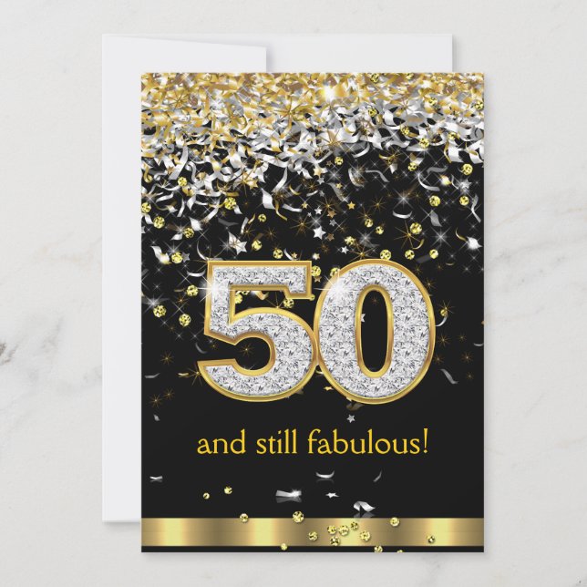 Invitación Fabulous 50 Corrientes Doradas y Plateadas Cumplea (Anverso)