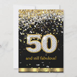 Invitación Fabulous 50 Corrientes Doradas y Plateadas Cumplea