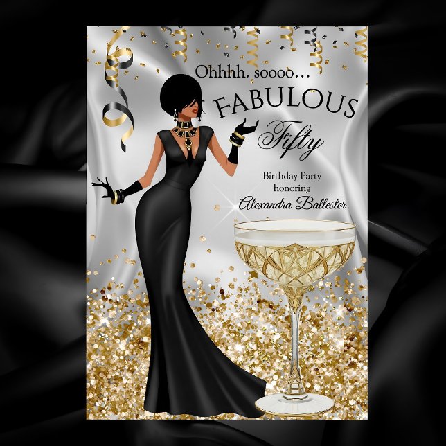 Invitación Fabulous 50 Gold Black Champagne Birthday Party (Subido por el creador)