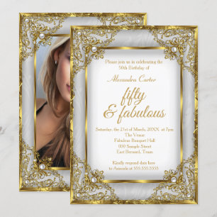 Invitación Fabulous 50 Photo Gold color gris plata Pearl cump