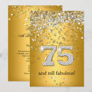 Invitación Fabulous 75 Corrientes Doradas Plateadas Cumpleaño