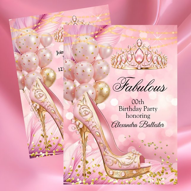 Invitación Fabulous birthday Blush Pink Tiara Gold Heel (Subido por el creador)