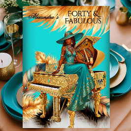 Invitación Fabulous Birthday Exotic Teal Gold Piano Party