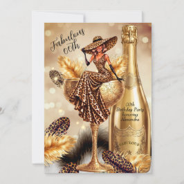 Invitación Fabulous Birthday Leopard Gold Champagne Goblet