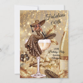 Invitación Fabulous Birthday Leopard Gold Dress Champagne