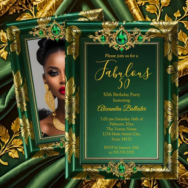 Invitación Fabulous Birthday Photo Emerald Green Gold Jewels (Subido por el creador)