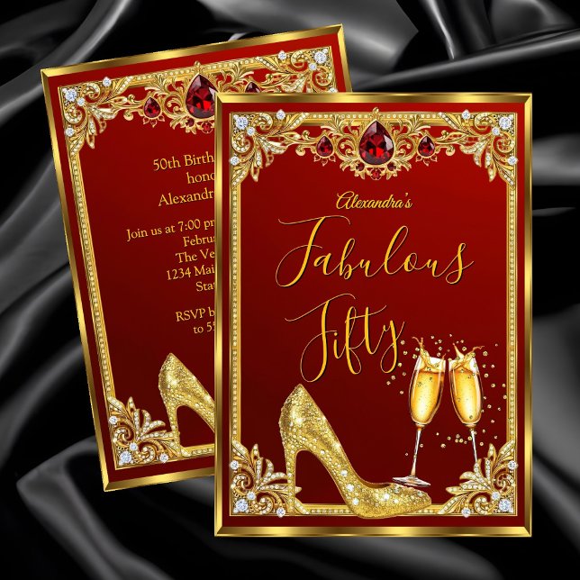 Invitación Fabulous Birthday Red Gold High Heel Champagne (Subido por el creador)