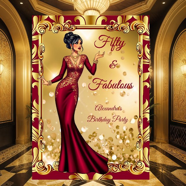 Invitación Fabulous Birthday Red Pink Gold Stunning Dress (Subido por el creador)