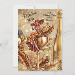 Invitación Fabulous Birthday Tiger Gold Dress Champagne Glass