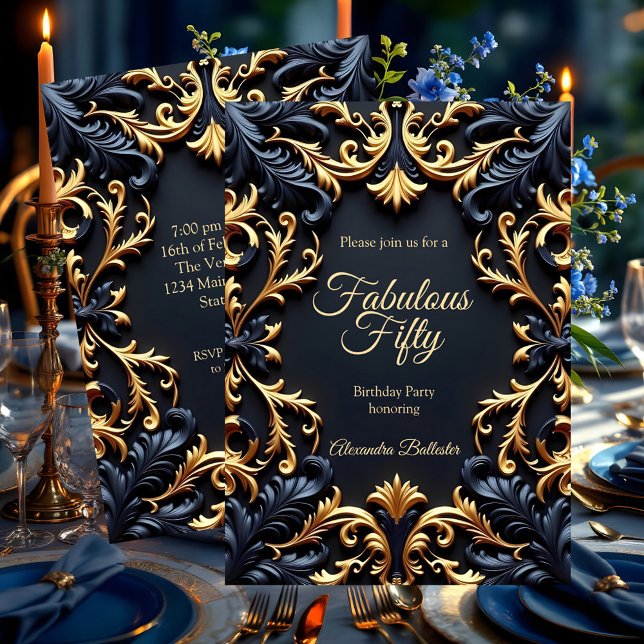 Invitación Fabulous Elegant Birthday Party Gold Blue Black (Subido por el creador)