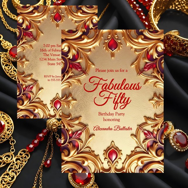 Invitación Fabulous Elegant Birthday Party Gold Red Gold (Subido por el creador)