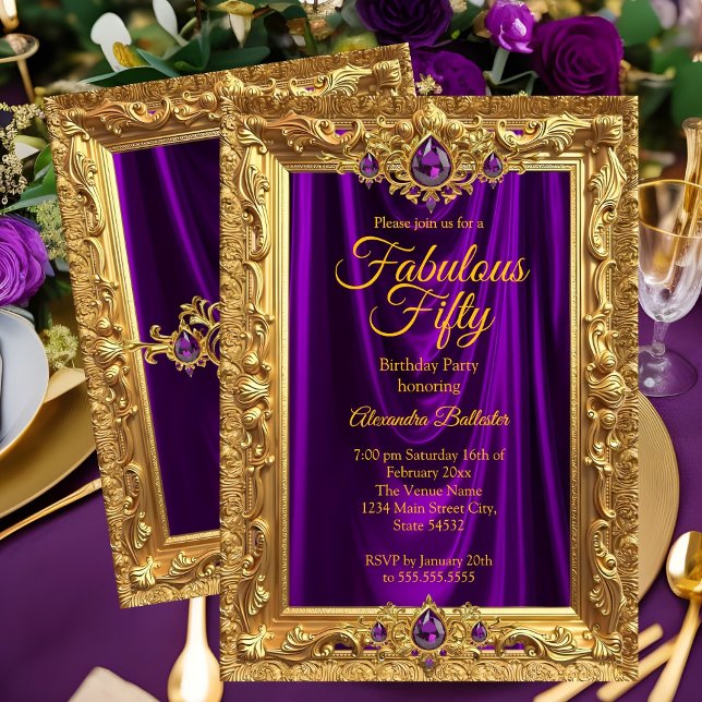 Invitación Fabulous Elegant Birthday Party Purple Gold Jewels (Subido por el creador)