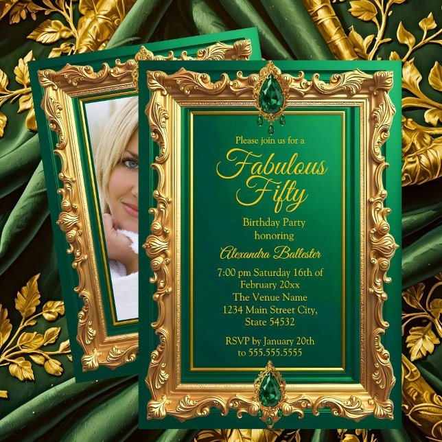 Invitación Fabulous Elegant Birthday Photo Emerald Green Gold (Subido por el creador)