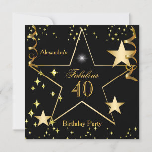 Invitación Fabulous Elegant Black Gold Stars Birday Party