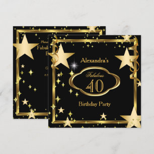 Invitación Fabulous Elegant Black Gold Stars Birday Party