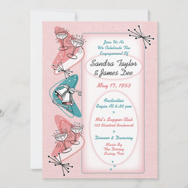 Invitación Fabulous Fifties Vintage Engagement Party (Anverso)