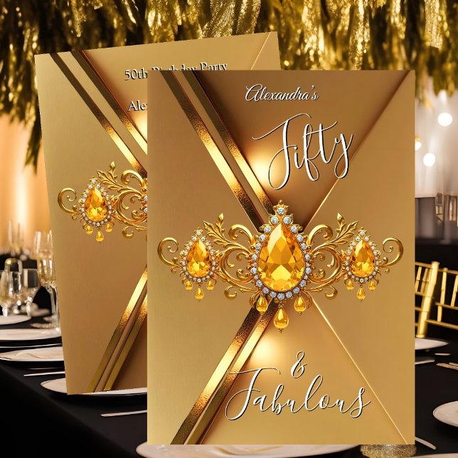 Invitación Fabulous Fifty Birthday Party Yellow Gold Gems (Subido por el creador)