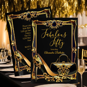 Invitación Fabulous Fifty Black Gold bolso de tacón alto Gema