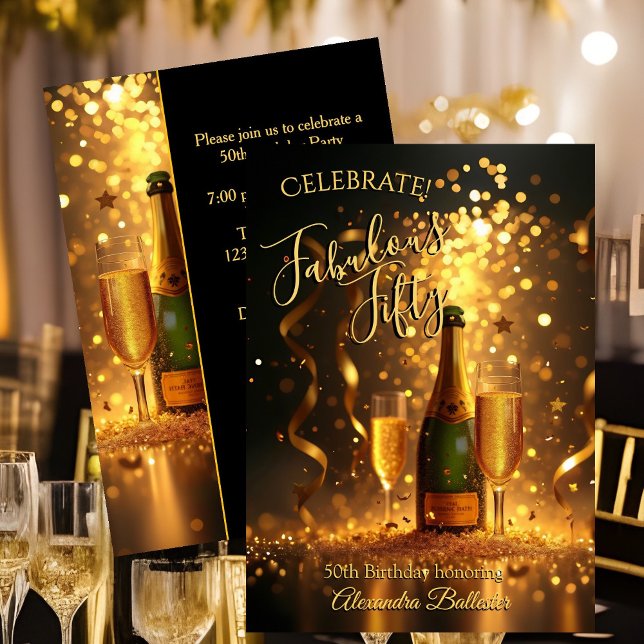 Invitación Fabulous Fifty Celebration Champagne Streamers (Subido por el creador)