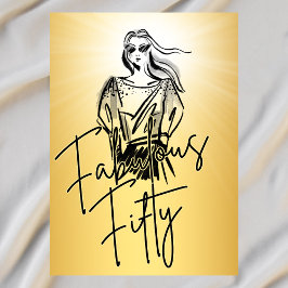Invitación Fabulous Fifty Woman Gold Sketch 50 cumpleaños