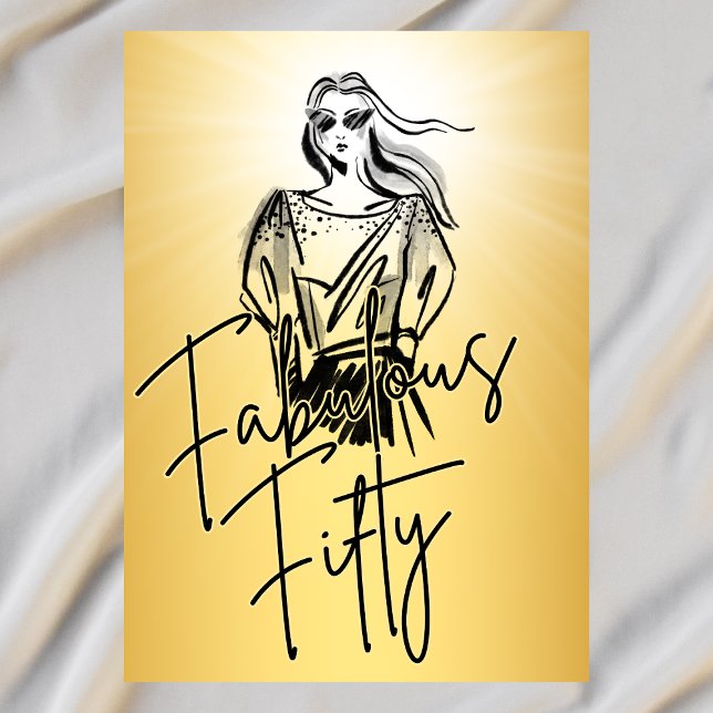 Invitación Fabulous Fifty Woman Gold Sketch 50 cumpleaños (Subido por el creador)