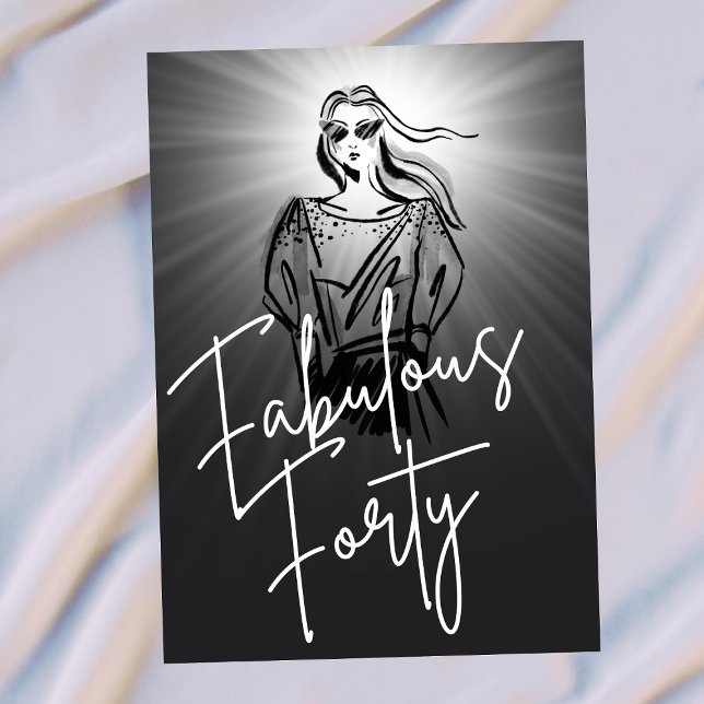 Invitación Fabulous Forty Woman Black Sketch 40th Birthday (Subido por el creador)