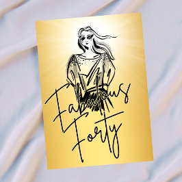 Invitación Fabulous Forty Woman Gold Sketch 40th Birthday