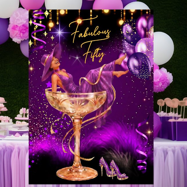 Invitación Fabulous Fun Birthday Purple Champagne Glass (Subido por el creador)