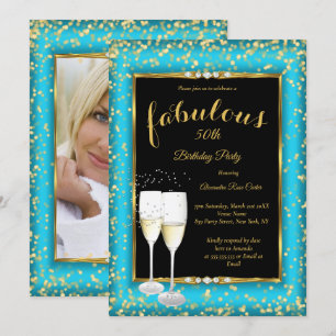 Invitación Fabulous Gold azul Verde azulado Champagne Fiesta